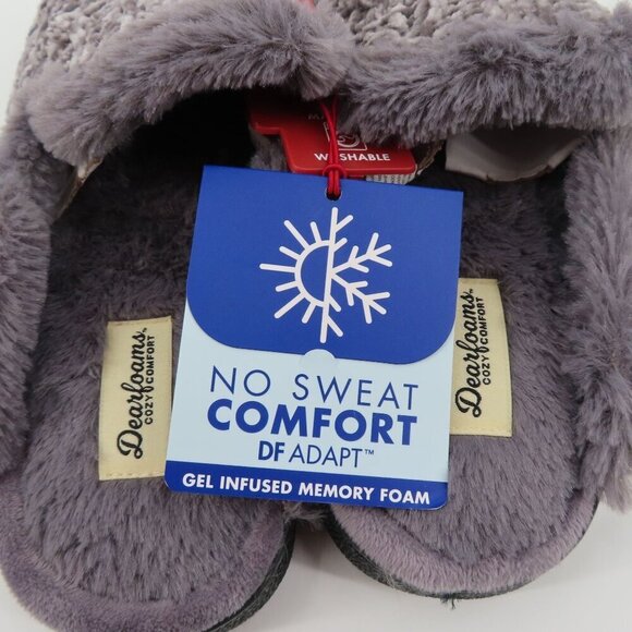 Dearfoams Women Medium 7-8 Grey Chenille Cable Knit Faux Fur Slide Slippers NEW - Picture 8 of 13